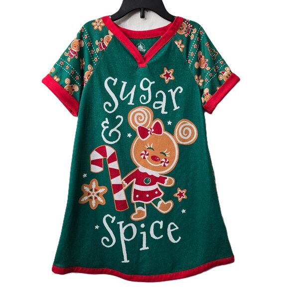 Disney Store Christmas Pajama Dress 5 6 Gingerbread Minnie Mickey Mouse Holiday - Picture 1 of 5